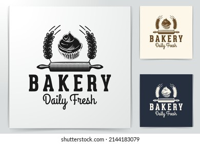 alfiler, bizcocho y trigo, logo de panadería Diseña la inspiración aislada en fondo blanco