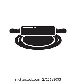 Rolling pin dough baking pastry tool icon symbol solid glyph vector design element kitchen utensil equipment flour preparation cooking flat wood handle
