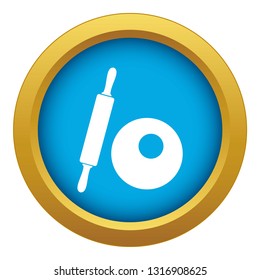 Rolling pin and dough icon blue vector isolated on white background for any design