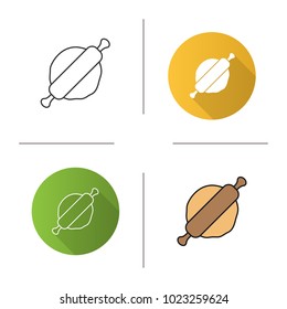 Rolling pin and dough icon. Flat design, linear and color styles. Isolated vector illustrations