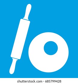 Rolling pin and dough icon white isolated on blue background vector illustration