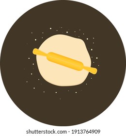 Rolling pin and dough, illustration, vector on a white background.