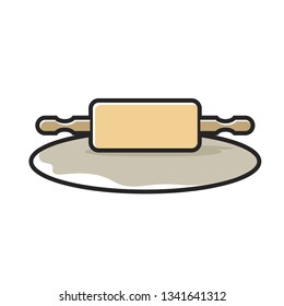 rolling pin and dough isolated on white vector drawing