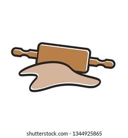 rolling pin and dough isolated on white vector drawing