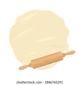 Rolling Pin And Dough Isolated On White Background. Vector Illustration In Cartoon Flat Style.