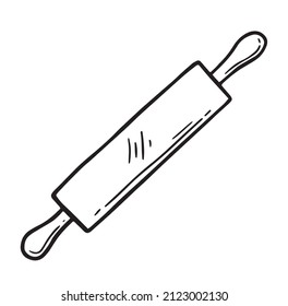 Rolling Pin For Dough Kitchenware Vintage Vector. Wooden Rolling Pin Pastry Cooking Tool Ware. Bakery Kitchen Utensil Item Engraving Mockup Hand Drawn In Retro Style Black And White Illustration