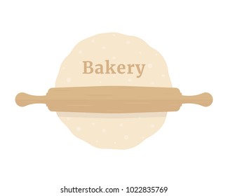 rolling pin with dough like bakery. flat simple modern logotype graphic design isolated on white background. concept of kneading pastry for cookies or cakes and kitchen utensil for home made baking