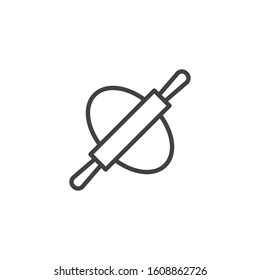 Rolling pin with dough line icon. linear style sign for mobile concept and web design. Baking, cooking pastry outline vector icon. Symbol, logo illustration. Vector graphics