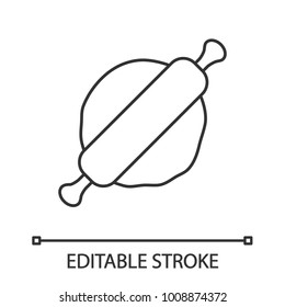 Rolling pin and dough linear icon. Thin line illustration. Contour symbol. Vector isolated outline drawing. Editable stroke