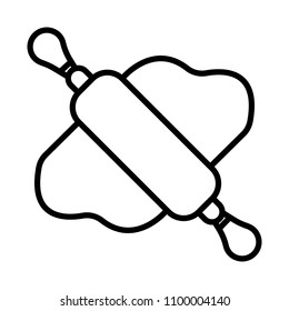 Rolling pin and dough linear icon. Thin line illustration. Contour symbol. Vector isolated outline drawing. Editable stroke