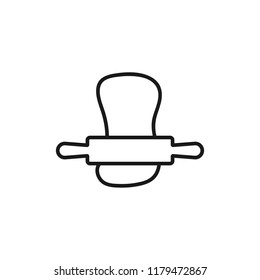 Rolling pin and dough linear icon. Thin line illustration. Contour symbol. Vector isolated outline drawing. Editable stroke
