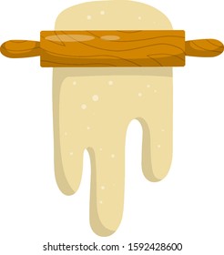 Rolling pin and dough. Preparation of bread and pastries. Wooden appliance for kitchen and cooking. Kneading the dough. Cartoon flat illustration