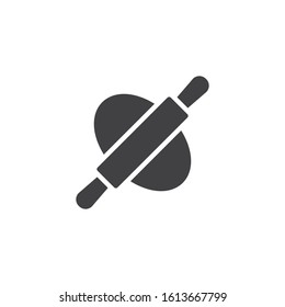 Rolling pin with dough vector icon. filled flat sign for mobile concept and web design. Baking, cooking pastry glyph icon. Symbol, logo illustration. Vector graphics