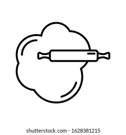 Rolling pin with dough vector icon. Minimalist line art isolated on white background. For web, mobile apps, logo of a bakery, pastry shop or a baking websites.