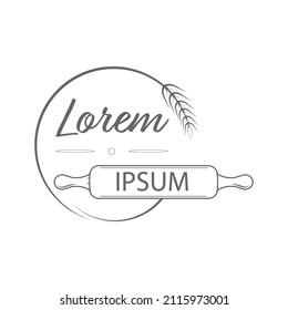 Rolling pin and ear. Logo for bakery or cooking. Flat style.