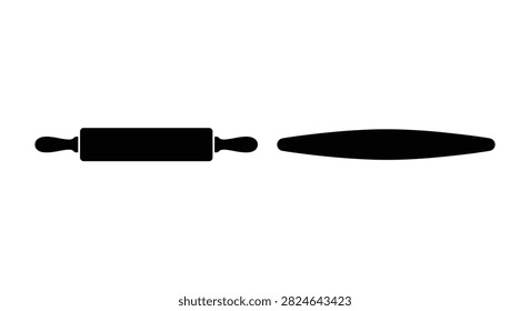 Rolling Pin And Elongated Shape Black Silhouette On White Background baking cookery