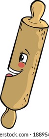 Rolling pin with a face ,illustration,vector on white background