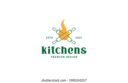 rolling pin with fire logo symbol vector icon illustration graphic design