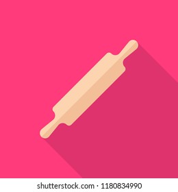 Rolling pin flat icon with long shadow isolated on pink background. Rolling pin sign symbol in flat style. Kitchenware element Vector illustration for web and mobile design.