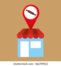 rolling pin, fresh bakery products, vector illustration