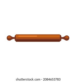 The rolling pin. Great brown wooden rolling pin for rolling out dough, making pizzas and pies. Icon, clipart for website, app about kitchen, baking, healthy products, healthy food. Vector flat.