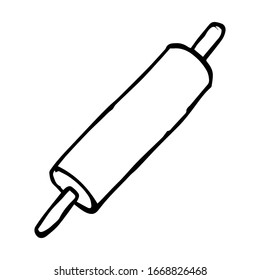 Rolling pin, hand drawn doodle sketch, sign and symbols black and white vector illustration