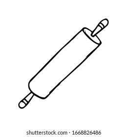 Rolling pin, hand drawn doodle sketch, sign and symbols black and white vector illustration