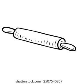 Rollstift handgezeichnetes Doodle. Teigwalzvorrichtung. Holzwerkzeug. Küchenutensilien Geschirr. Küchengeräte. Illustration der Vektorskizzenstraße.