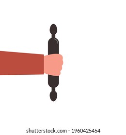 Rolling pin in hand. Vector illustration isolated on white background.