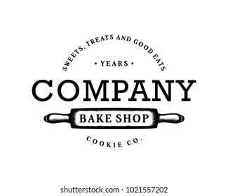 Rolling Pin Home Bakery Cake Bread -
 Bake Shop Illustration Hand Drawing Symbol Vintage Logo Vector
