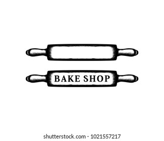 Rolling Pin Home Bakery Cake Bread -
 Bake Shop Illustration Hand Drawing Symbol Logo Vector