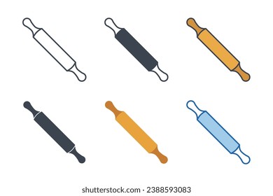 Rolling Pin-Icon-Sammlung mit verschiedenen Stilen. Symbol für Küchen- oder Bäckereiwerkzeuge, Vektorgrafik einzeln auf weißem Hintergrund