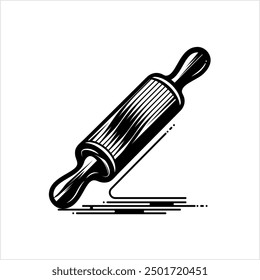 Rolling Pin Icon, Dough Rolling Cylinder Shape Equipment Vector Art Illustration