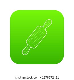 Rolling pin icon green vector isolated on white background