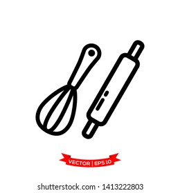 rolling pin icon with hand mixer icon, kitchen utensil icon 