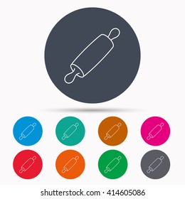 Rolling pin icon. Kitchen baker roller sign. Icons in colour circle buttons. Vector