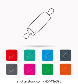 Rolling pin icon. Kitchen baker roller sign. Linear icons in squares on white background. Flat web symbols. Vector
