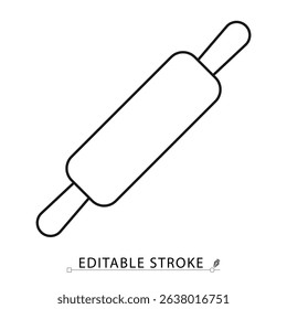Rolling pin icon in minimal outline style. Editable stroke vector perfect for kitchen tools, baking, cooking, culinary design, pastry icon and home preparation graphics.