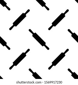 Rolling Pin Icon Seamless Pattern, Dough Rolling Equipment Vector Art Illustration