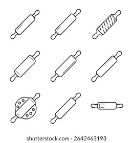 Rolling Pin Icon Set Collection. Collection of Simple Line Art Rolling Pins
