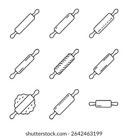 Rolling Pin Icon Set Collection. Collection of Simple Line Art Rolling Pins

