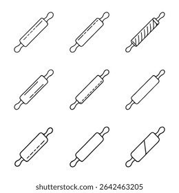 Rolling Pin Icon Set Collection. Collection of Simple Line Art Rolling Pins
