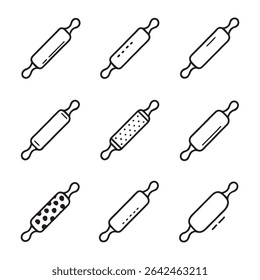 Rolling Pin Icon Set Collection. Collection of Simple Line Art Rolling Pins
