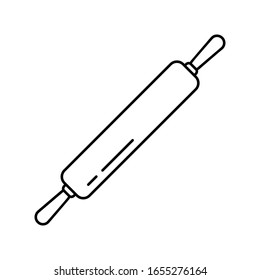 Rolling pin icon. Thin line art logo of kitchenware. Black simple illustration of device for rolling dough. Contour isolated vector image on white background
