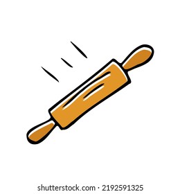 Rolling pin icon vector flat doodle cartoon style. Isolated on white background.