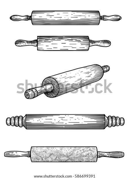 Rolling pin illustration, drawing, engraving, line\
art, vector