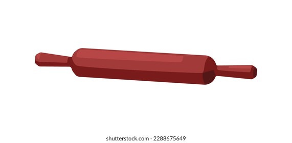 Rolling pin, kitchen bakers roller for dough kneading. Wooden tool, cooking culinary utensil. Wood cylinder battledore with handles. Flat cartoon vector illustration isolated on white background
