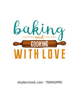 Rolling pin or kitchen, cooking stuff for menu decoration. baking logo emblem or label, engraved hand drawn in old sketch or and vintage style.