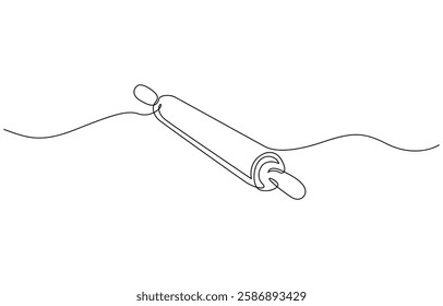 Rolling pin kitchen utensils one line continuous drawing illustration, Kitchen tools continuous one line illustration. Vector minimalist linear illustration.