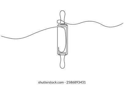 Rolling pin kitchen utensils one line continuous drawing illustration, Kitchen tools continuous one line illustration. Vector minimalist linear illustration.